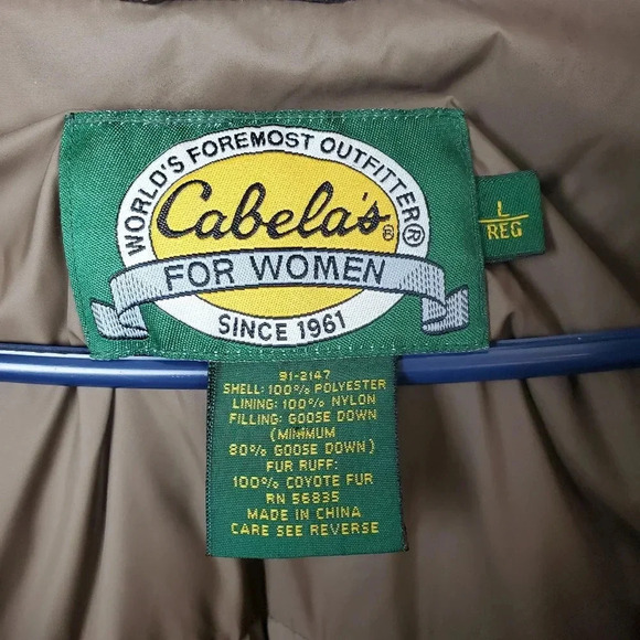 Cabelas Womens Large Brown Embroidered Goose Down Faux Suede Puffer Coat - Picture 10 of 12